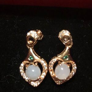 Natural jade earrings 925 silver with 14k